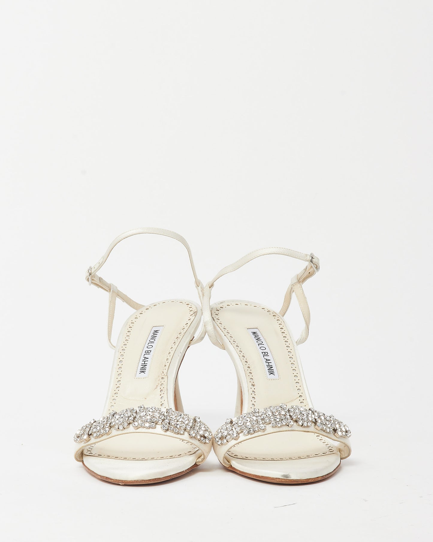 Manolo Blahnik White Satin Drinanu Embellished Sandals - 40.5