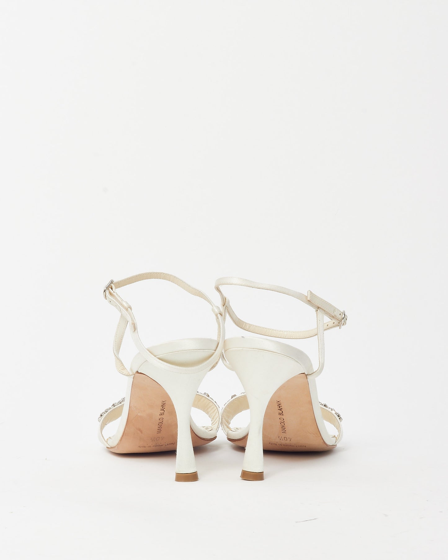 Manolo Blahnik White Satin Drinanu Embellished Sandals - 40.5