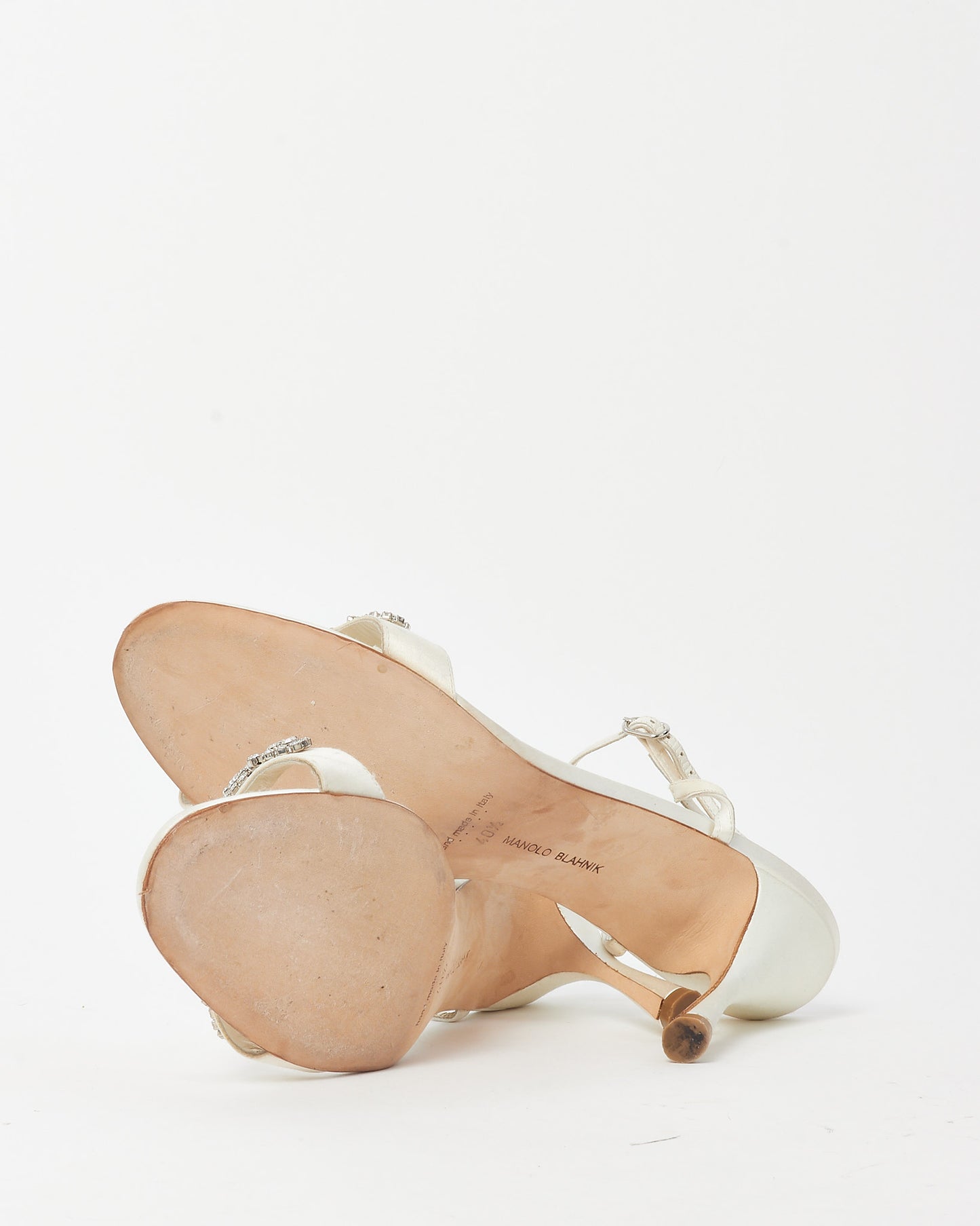 Manolo Blahnik White Satin Drinanu Embellished Sandals - 40.5