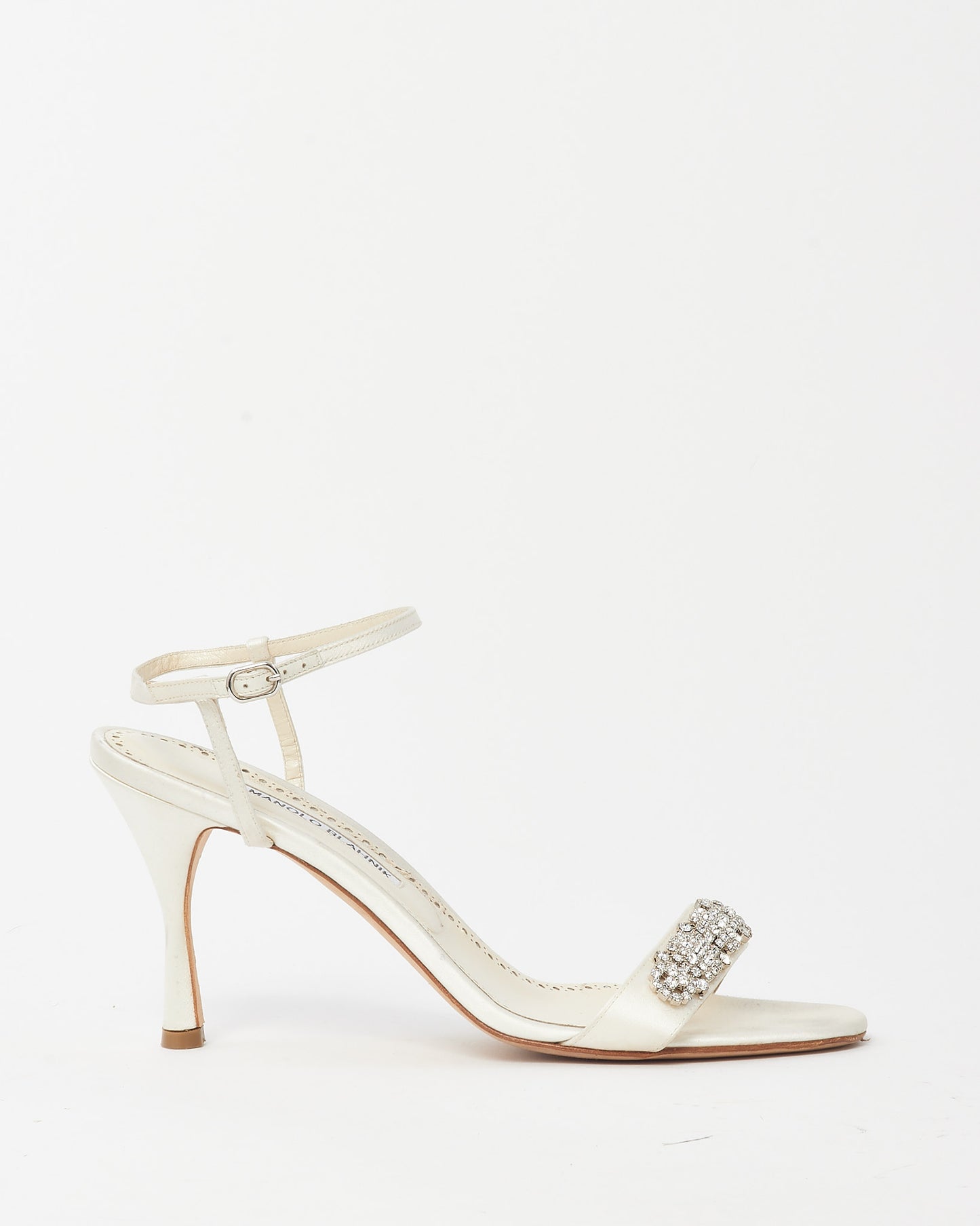 Manolo Blahnik White Satin Drinanu Embellished Sandals - 40.5