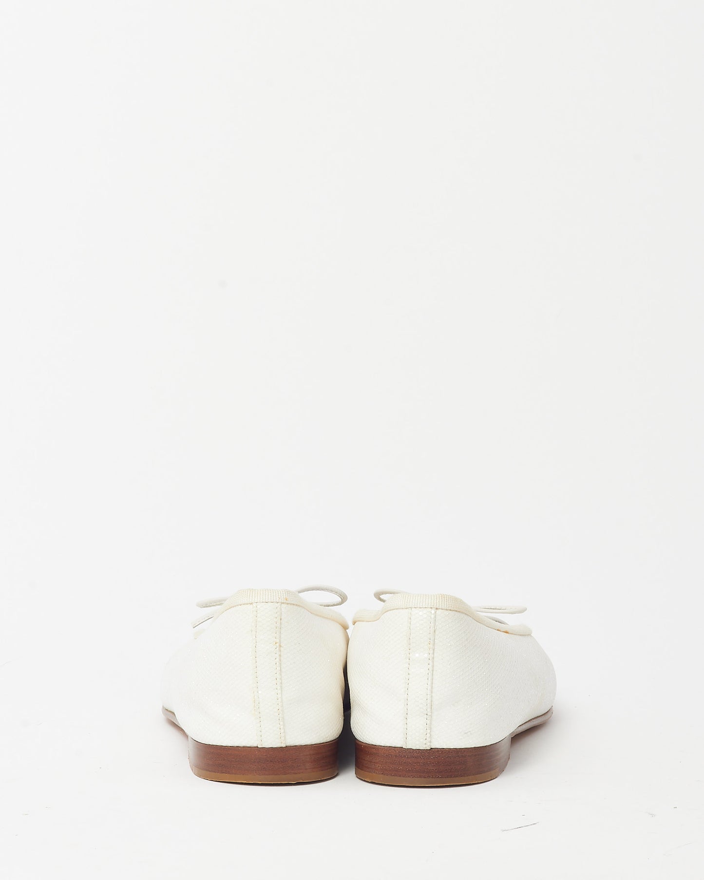 Chanel White Shimmery Fabric and Black Canvas CC Logo Cap-Toe Ballerina Flats - 41