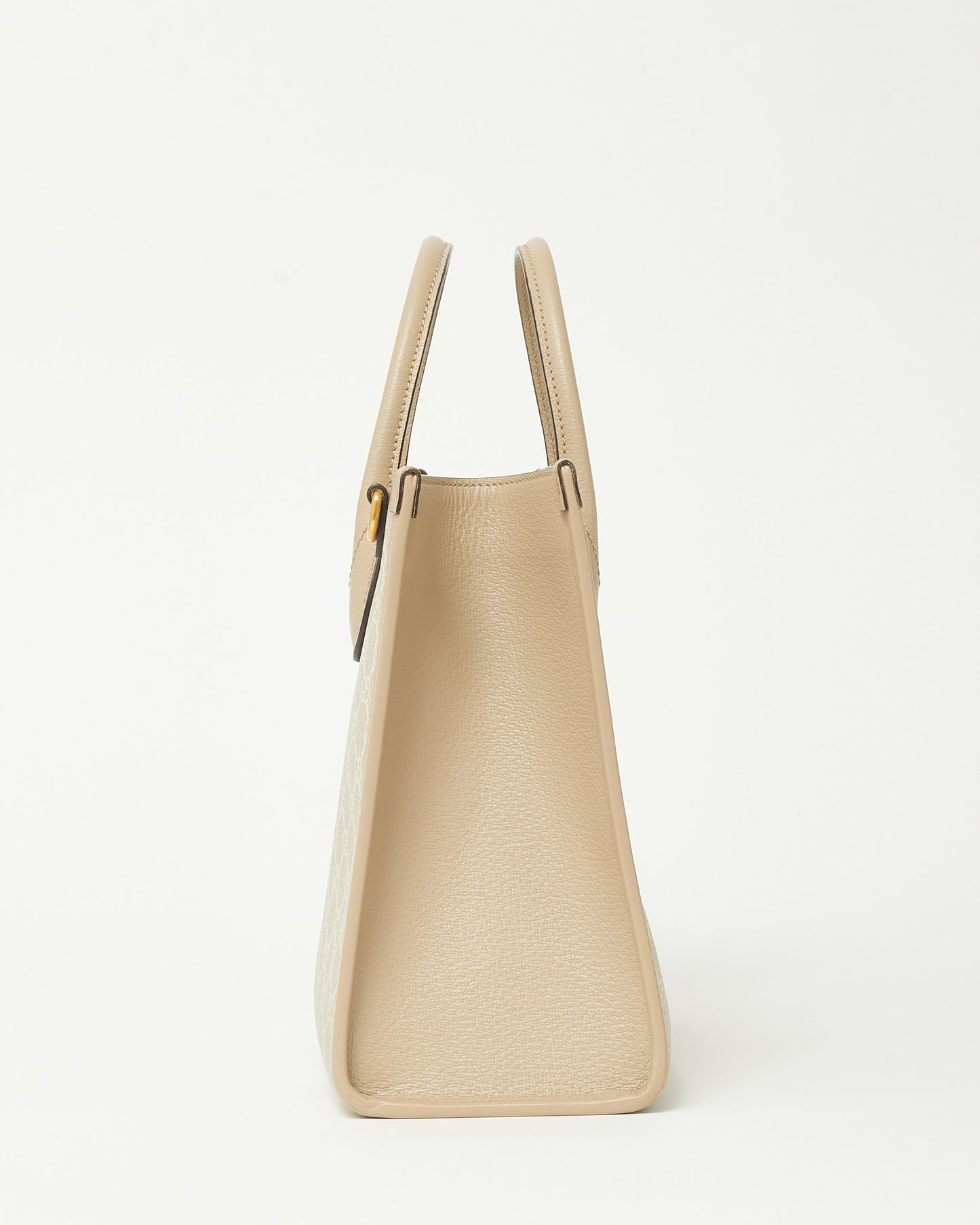 Gucci Beige & White GG Monogram Supreme Coated Canvas Small Retro Interlocking G Tote Bag with Strap