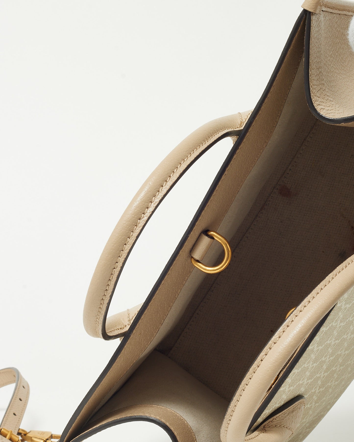 Gucci Beige & White GG Monogram Supreme Coated Canvas Small Retro Interlocking G Tote Bag with Strap