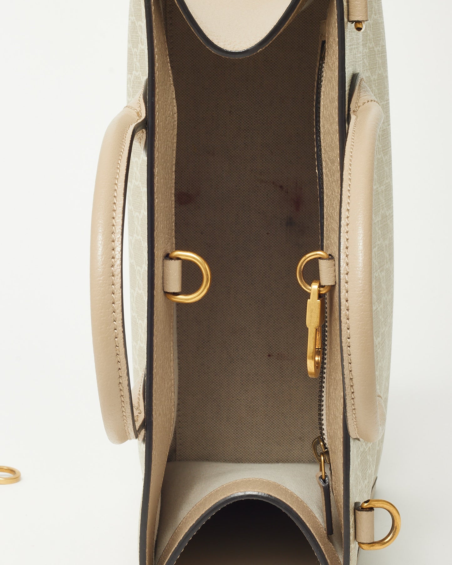 Gucci Beige & White GG Monogram Supreme Coated Canvas Small Retro Interlocking G Tote Bag with Strap