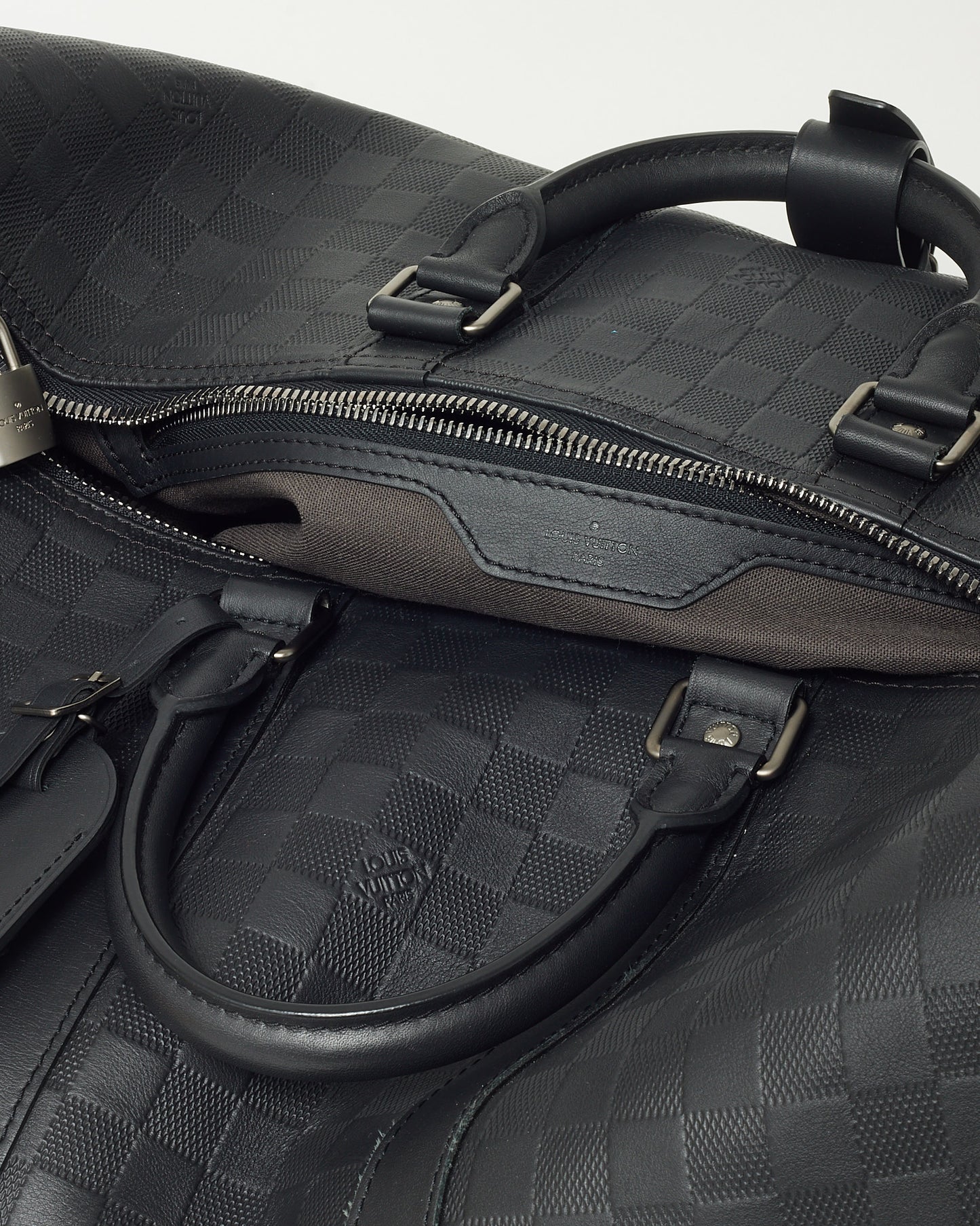 Louis Vuitton Black Damier Infini Leather Keepall Bandoulière 45