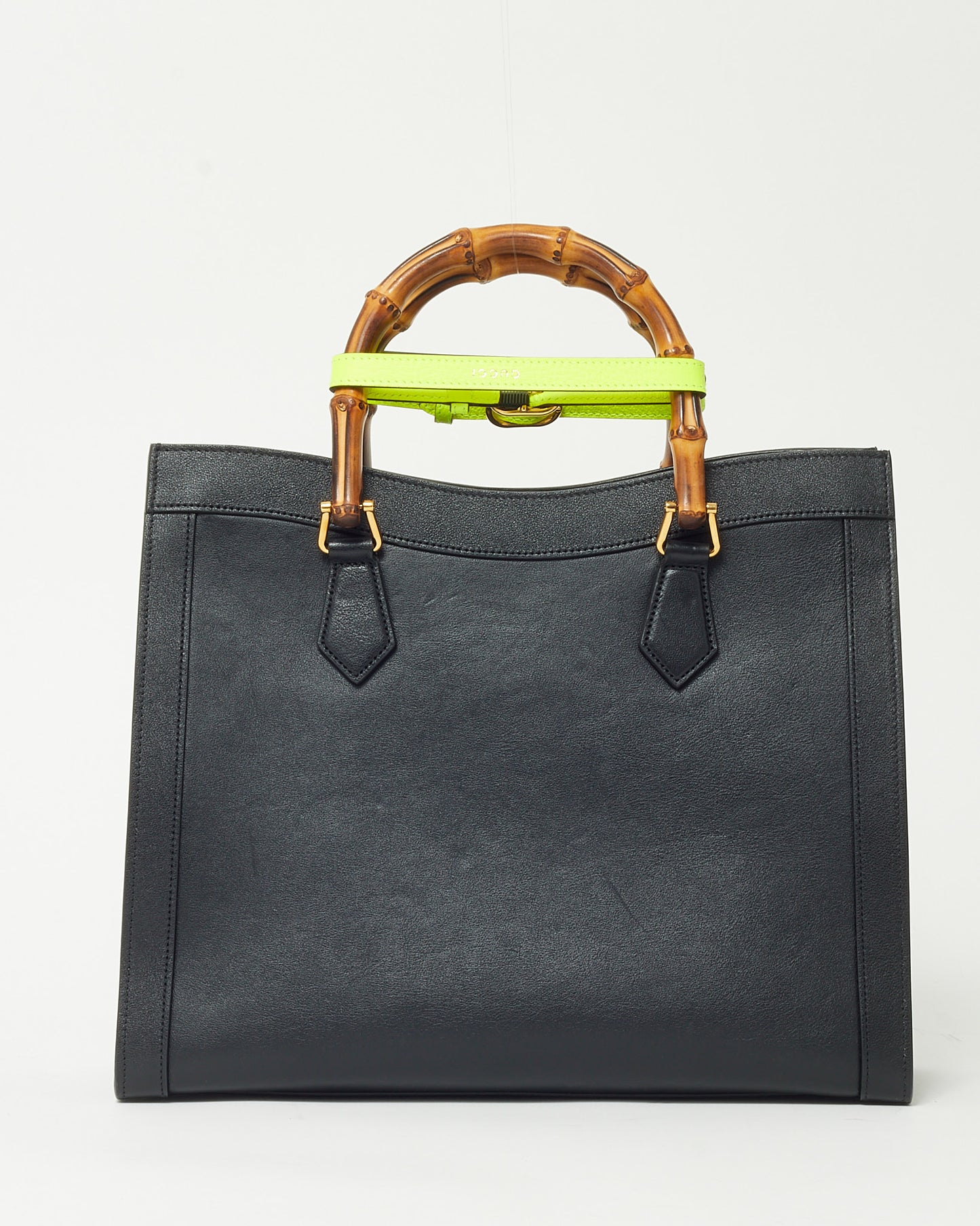 Gucci Black Leather Medium Diana Bamboo Handle Tote Bag with Strap