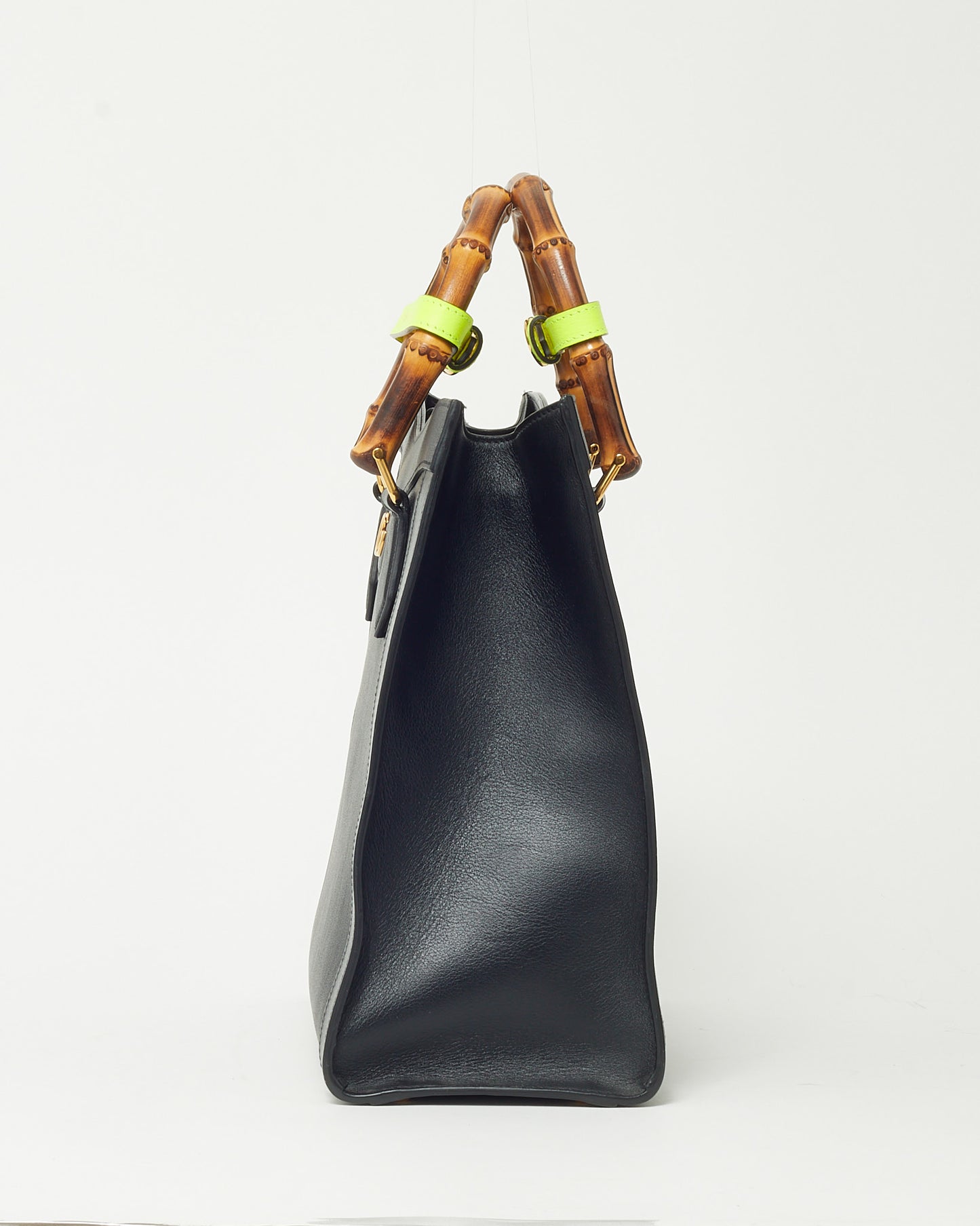 Gucci Black Leather Medium Diana Bamboo Handle Tote Bag with Strap
