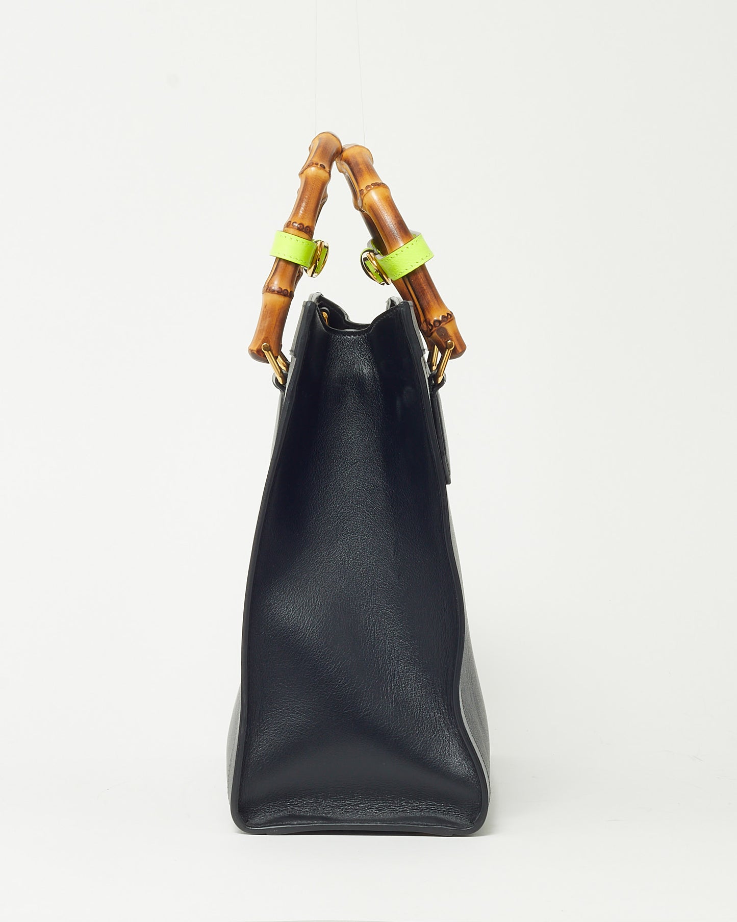 Gucci Black Leather Medium Diana Bamboo Handle Tote Bag with Strap