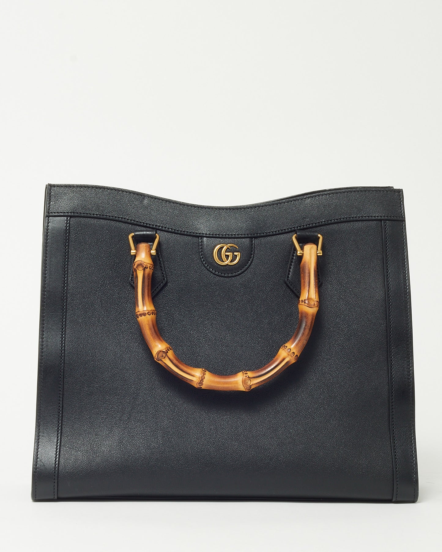 Gucci Black Leather Medium Diana Bamboo Handle Tote Bag with Strap