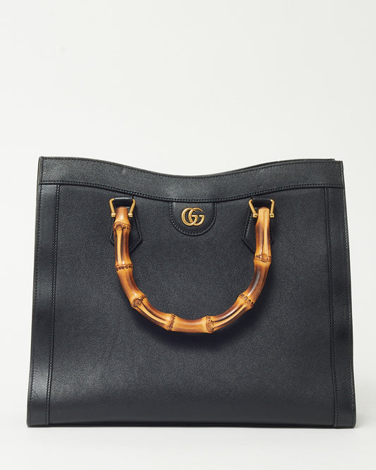 Gucci Black Leather Medium Diana Bamboo Handle Tote Bag with Strap