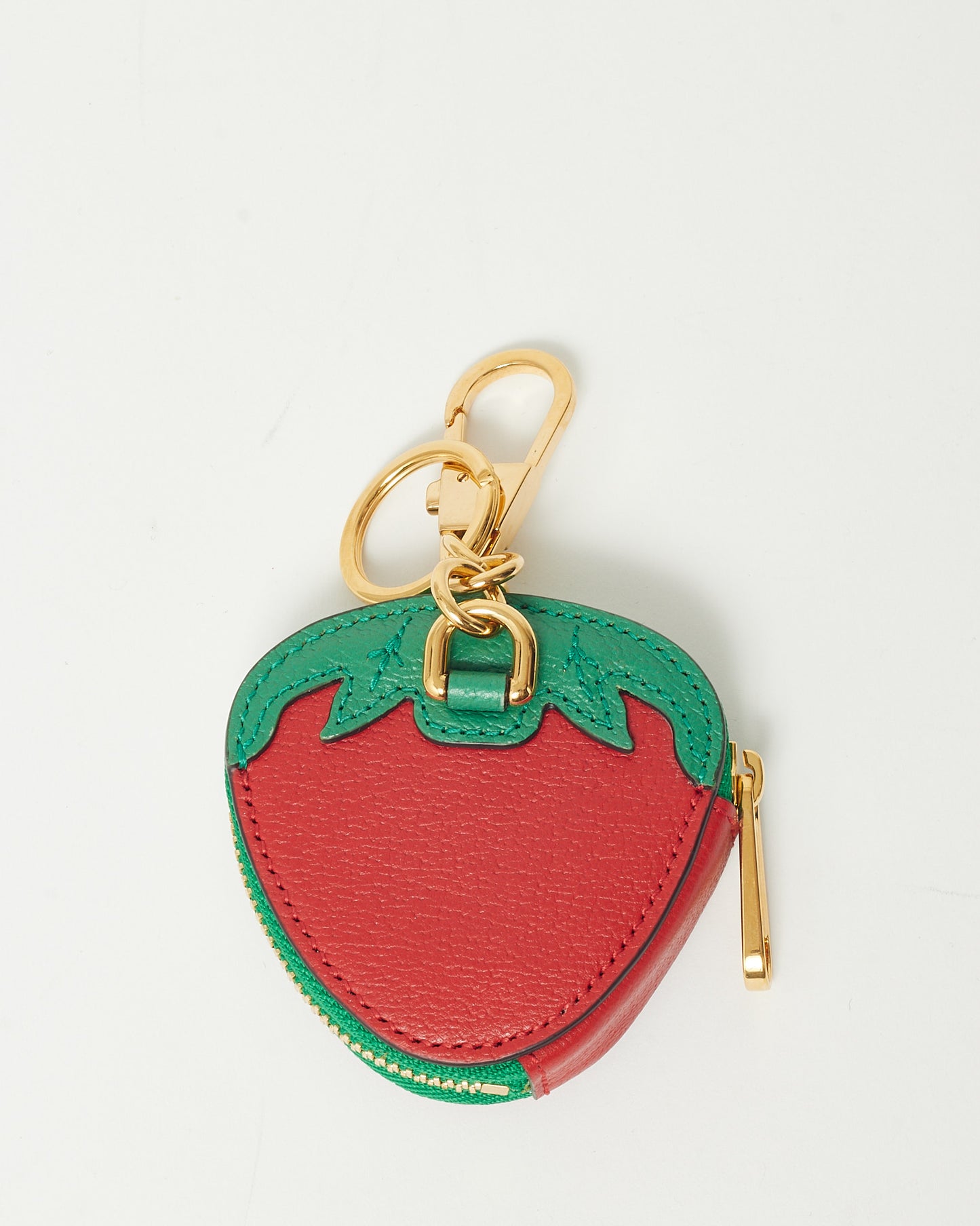 Gucci Red and Green Textured Dollar Calfskin Retro Interlocking G Fruttini Strawberry Coin Case Bag Charm Key Chain
