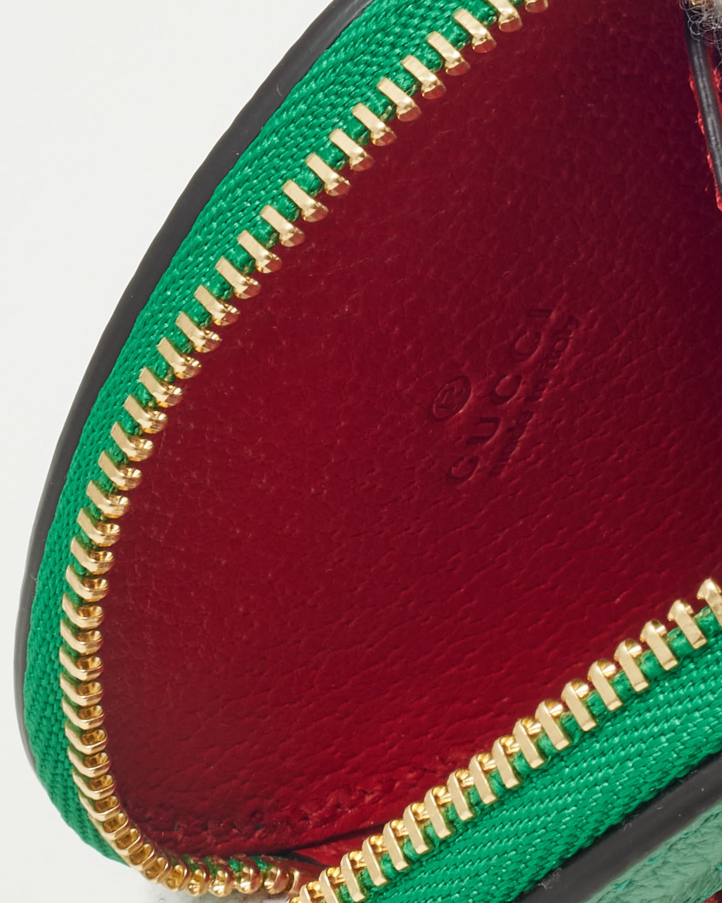 Gucci Red and Green Textured Dollar Calfskin Retro Interlocking G Fruttini Strawberry Coin Case Bag Charm Key Chain
