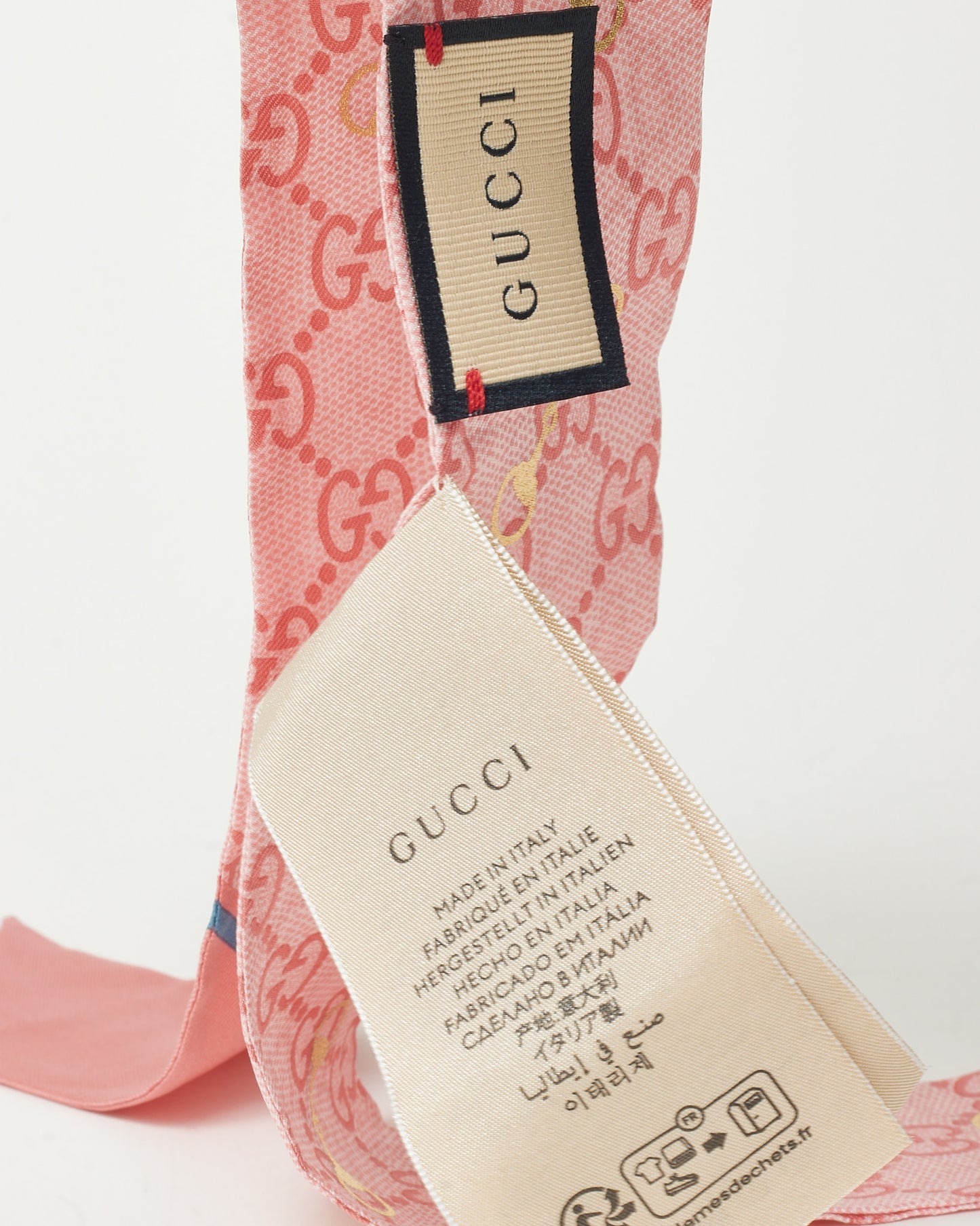 Gucci Pink Monogram and Horsebit Silk Twilly Scarf