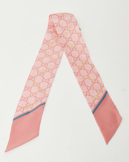 Gucci Pink Monogram and Horsebit Silk Twilly Scarf