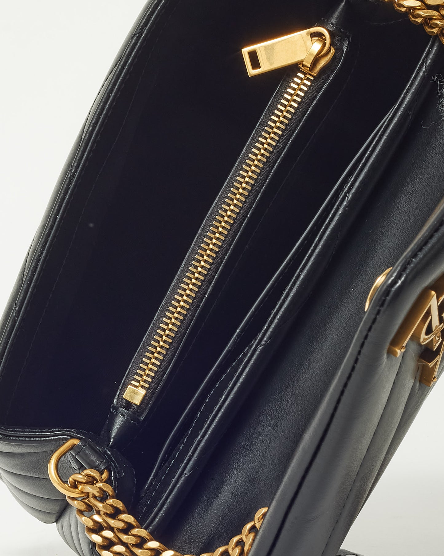 Saint Laurent Black Chevron Leather Small YSL Monogram Loulou Shoulder Bag GHW