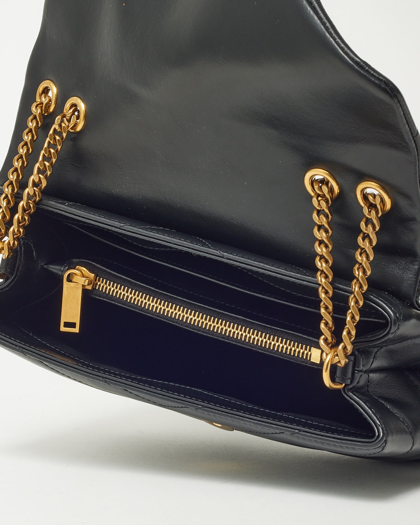 Saint Laurent Black Chevron Leather Small YSL Monogram Loulou Shoulder Bag GHW