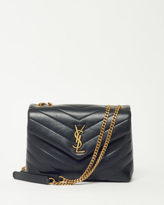 Saint Laurent Black Chevron Leather Small YSL Monogram Loulou Shoulder Bag GHW