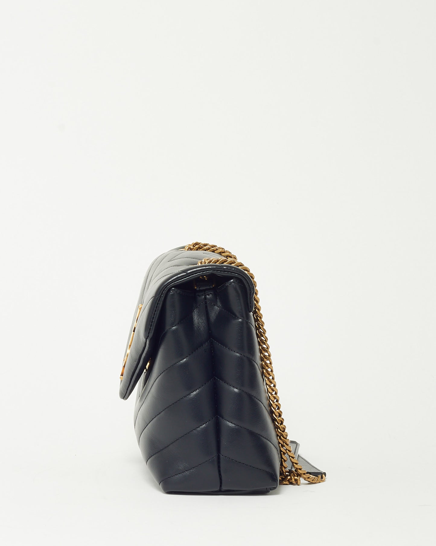 Saint Laurent Black Chevron Leather Small YSL Monogram Loulou Shoulder Bag GHW