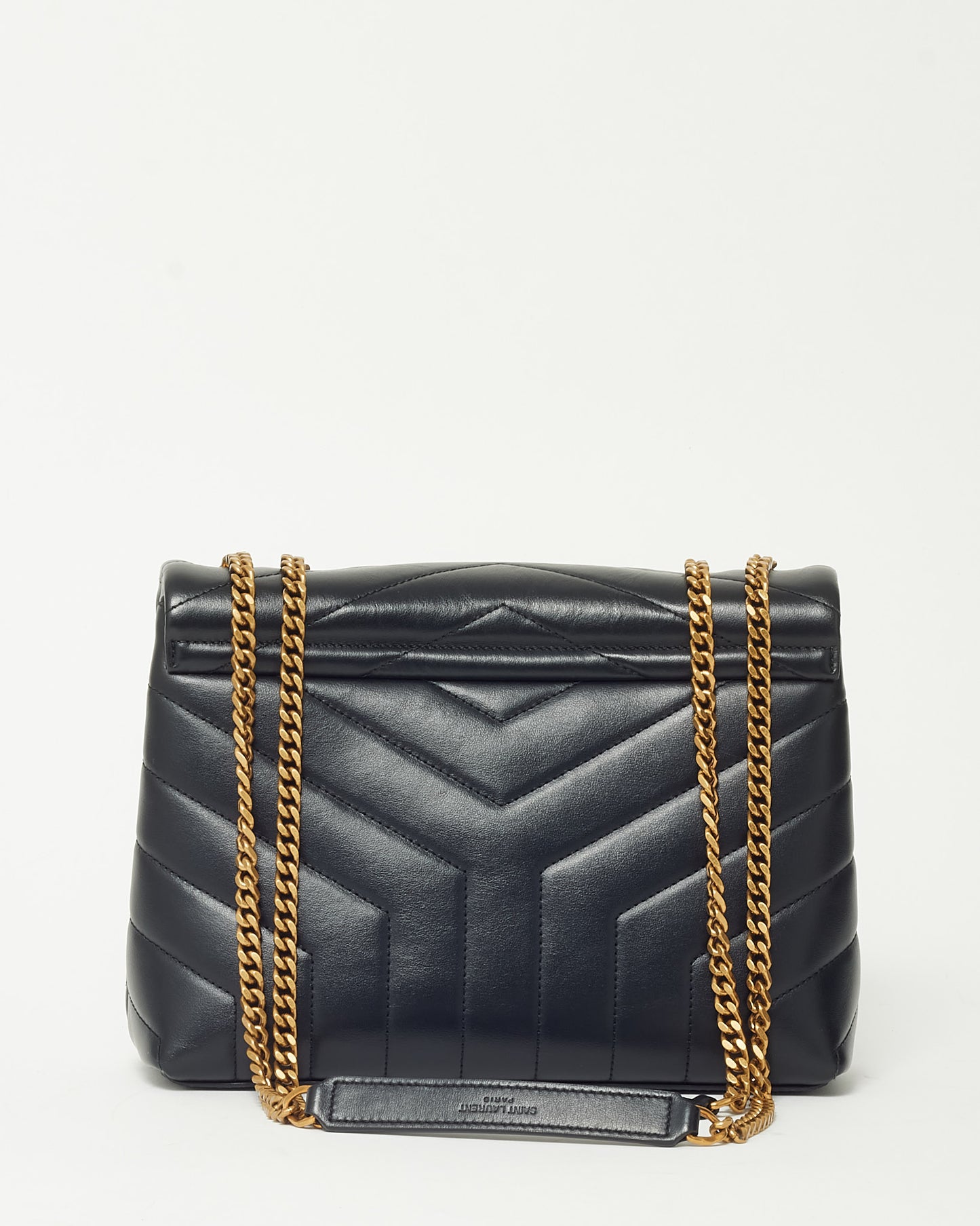 Saint Laurent Black Chevron Leather Small YSL Monogram Loulou Shoulder Bag GHW