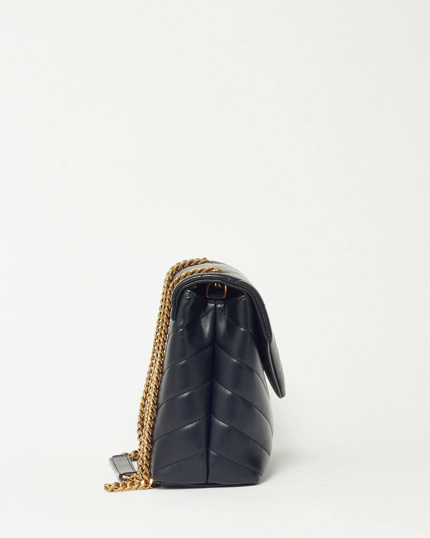 Saint Laurent Black Chevron Leather Small YSL Monogram Loulou Shoulder Bag GHW