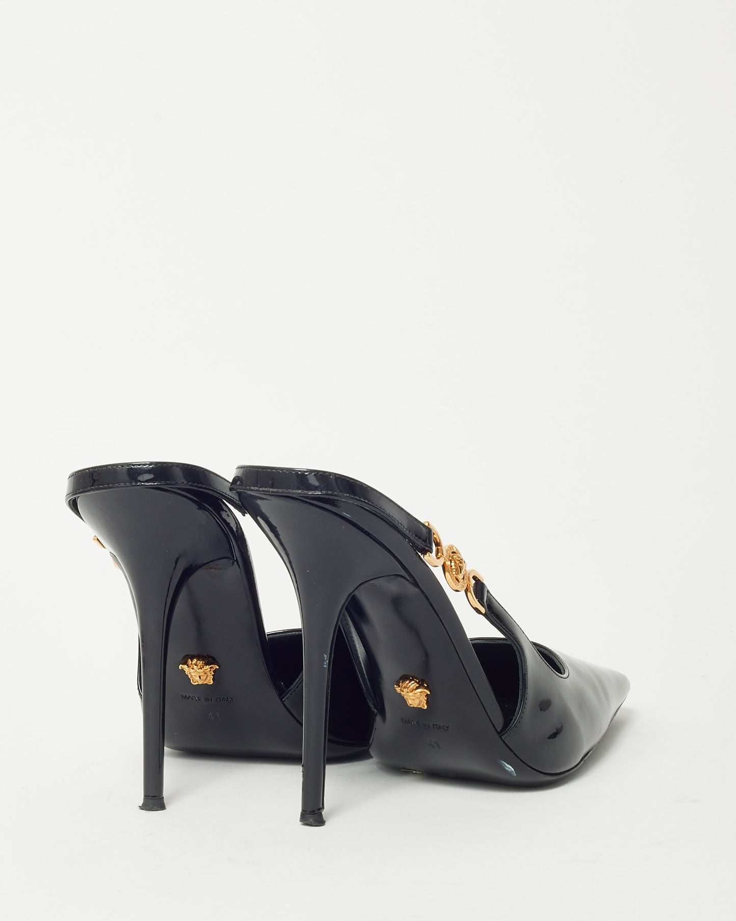 Versace Black Patent Leather Medusa Head Slingback Pumps - 41