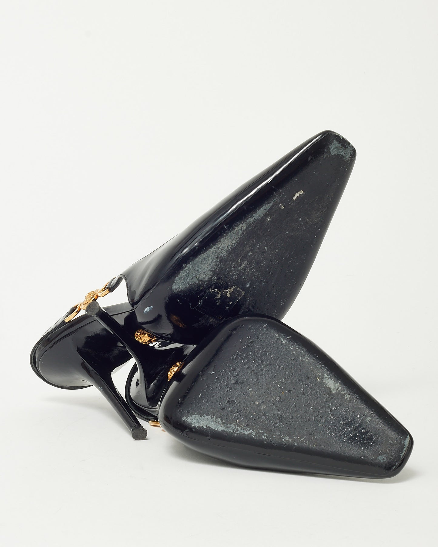 Versace Black Patent Leather Medusa Head Slingback Pumps - 41