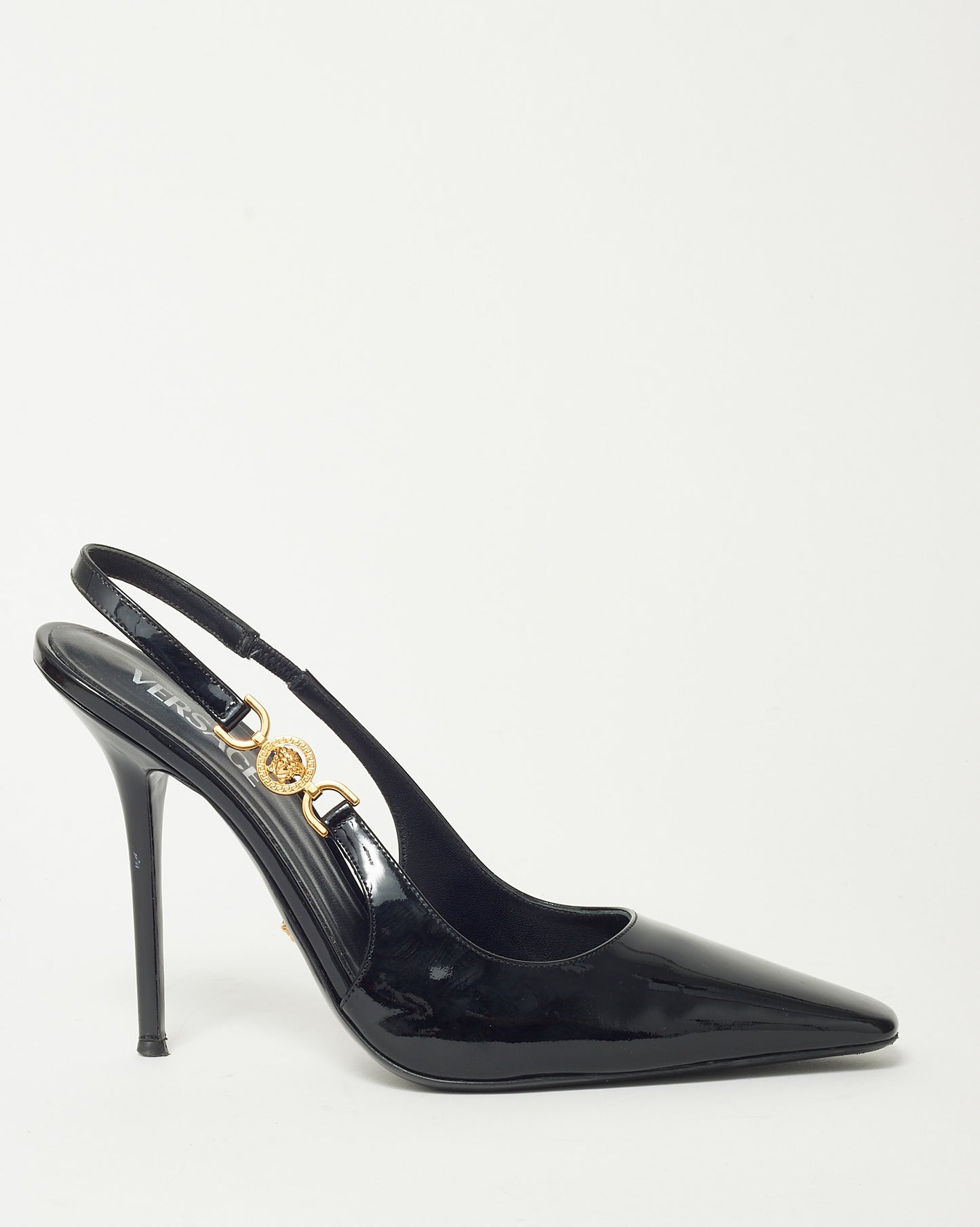 Versace Black Patent Leather Medusa Head Slingback Pumps - 41