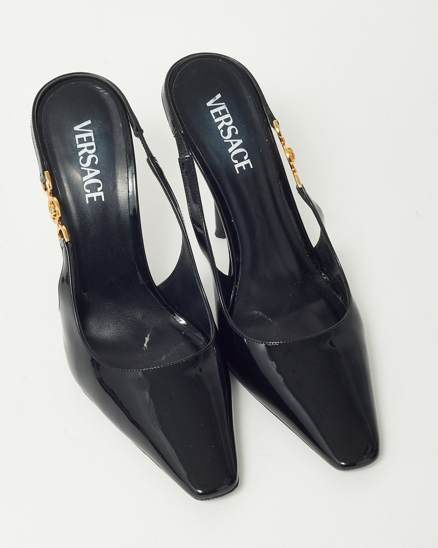 Versace Black Patent Leather Medusa Head Slingback Pumps - 41