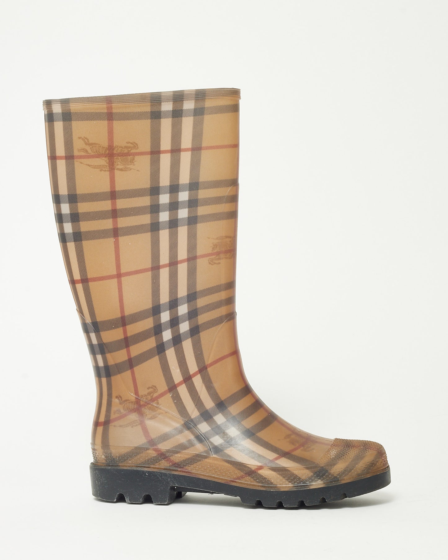 Burberry Beige Haymarket Check Rubber Rain Boots - 41