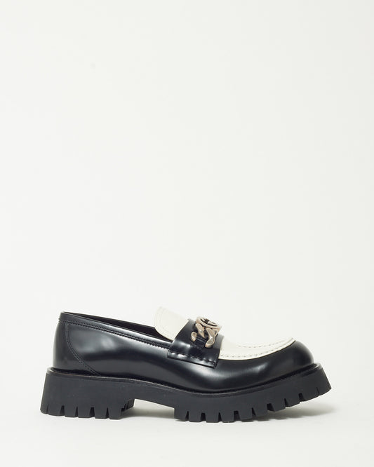 Gucci Black and White Leather SHW Interlocking GG Loafers - 41