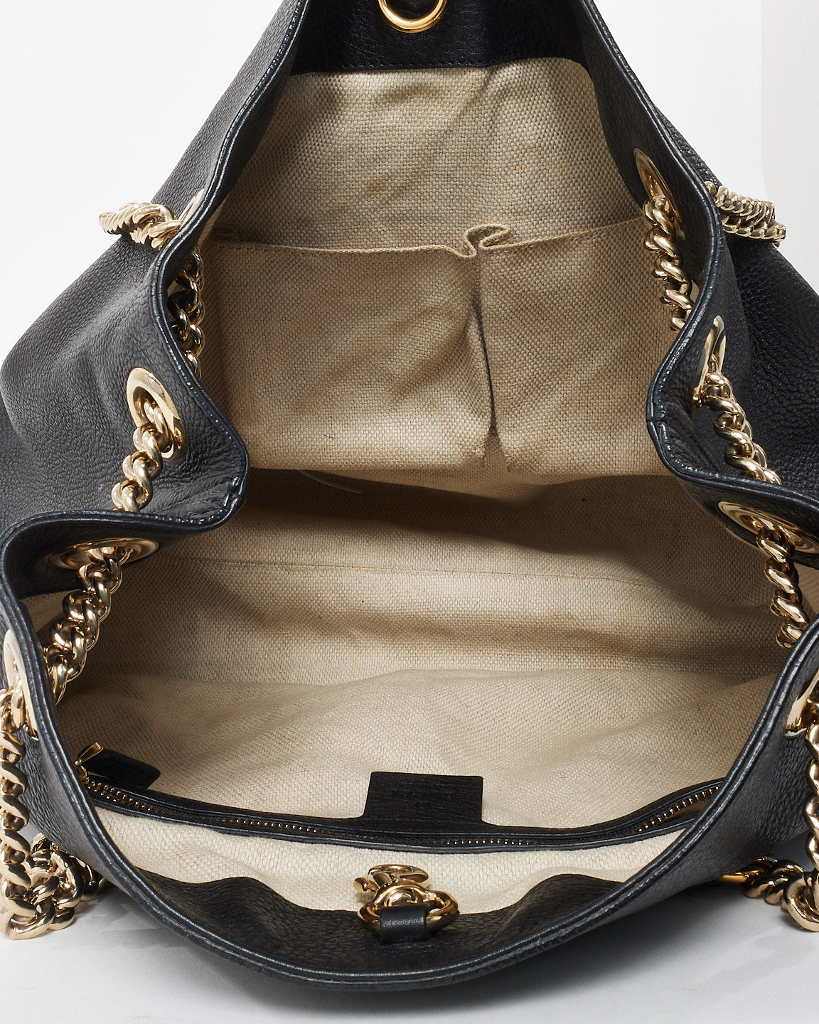 Gucci Black Pebbled Leather GG Soho Chain Shoulder Bag