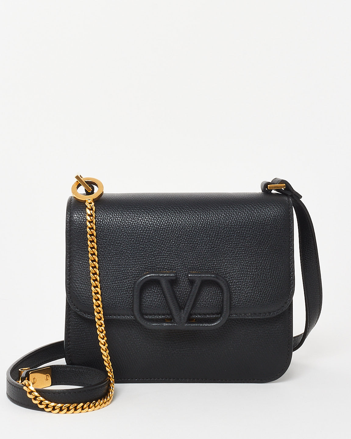 Valentino Black Grained Leather VSling Small Chain Shoulder Bag