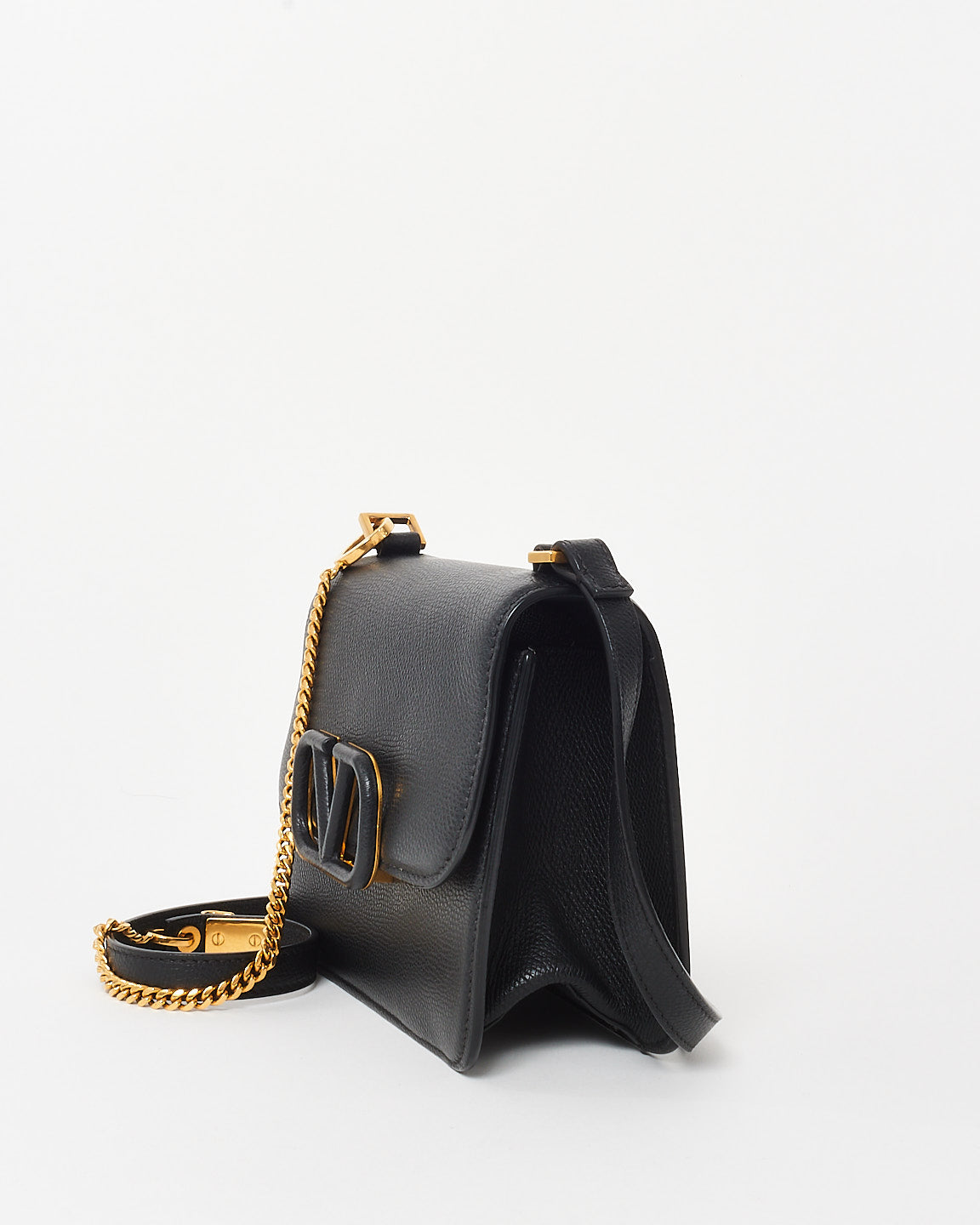 Valentino Black Grained Leather VSling Small Chain Shoulder Bag