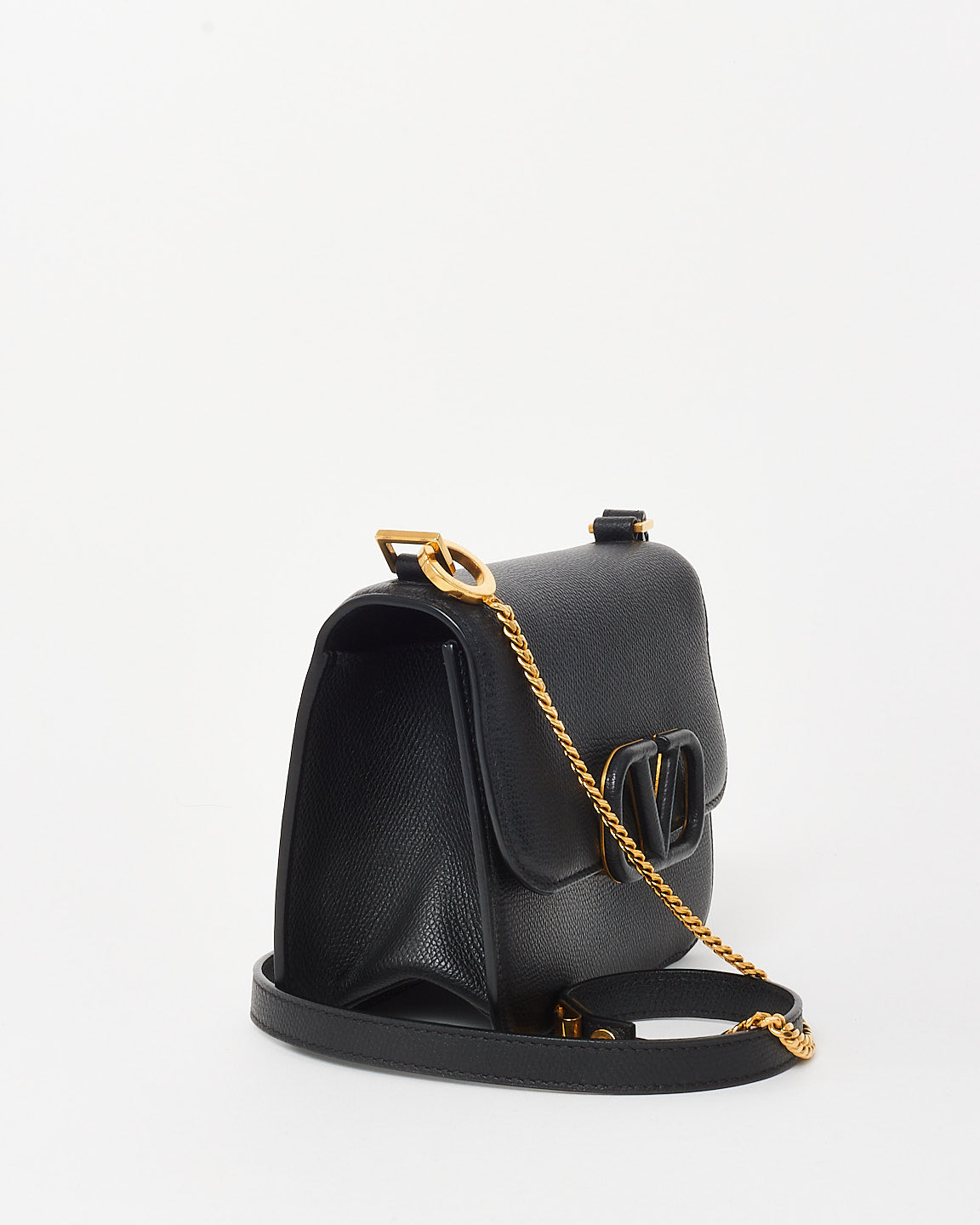 Valentino Black Grained Leather VSling Small Chain Shoulder Bag