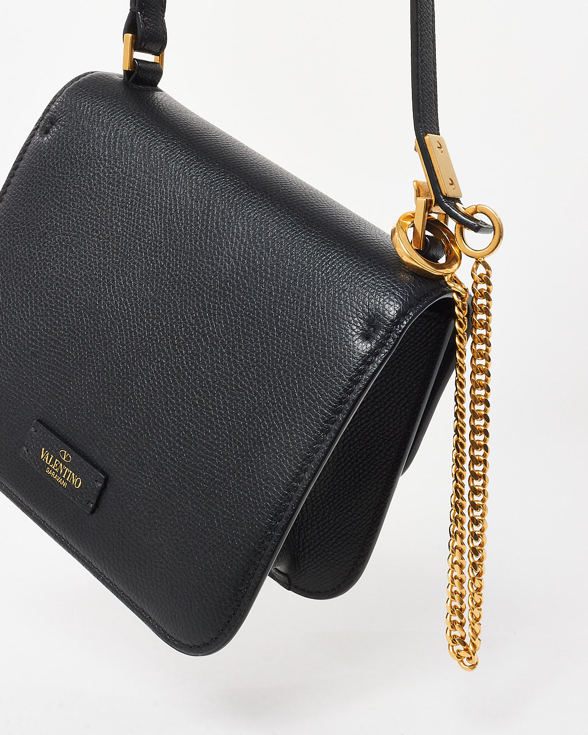 Valentino Black Grained Leather VSling Small Chain Shoulder Bag