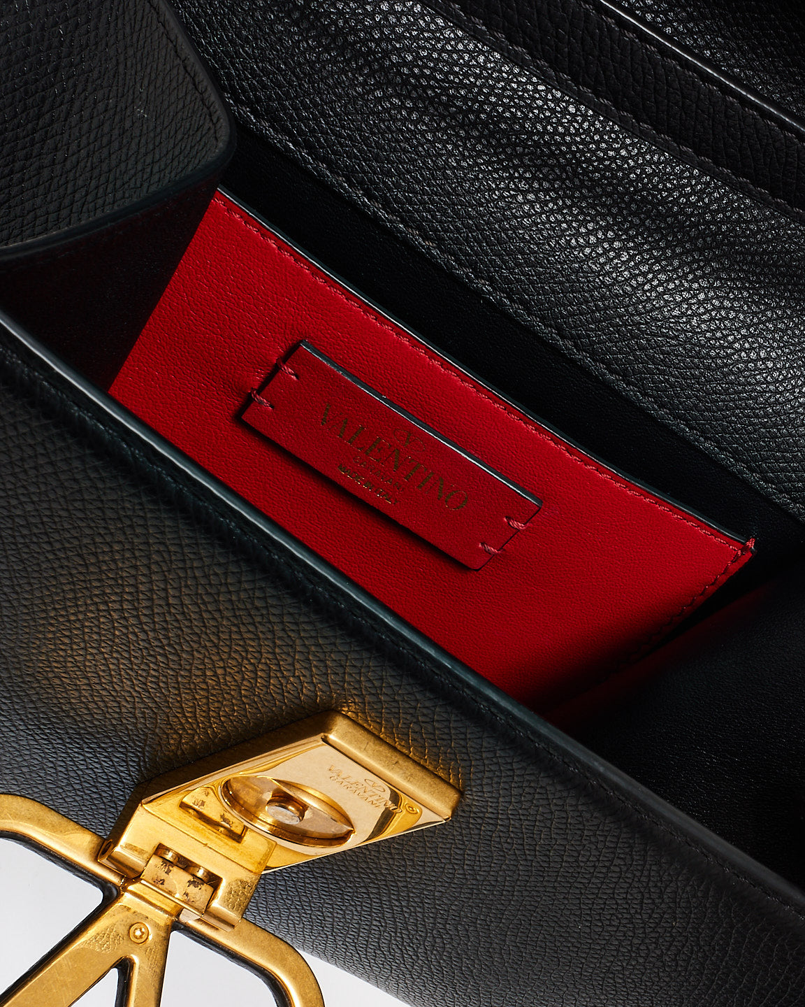 Valentino Black Grained Leather VSling Small Chain Shoulder Bag