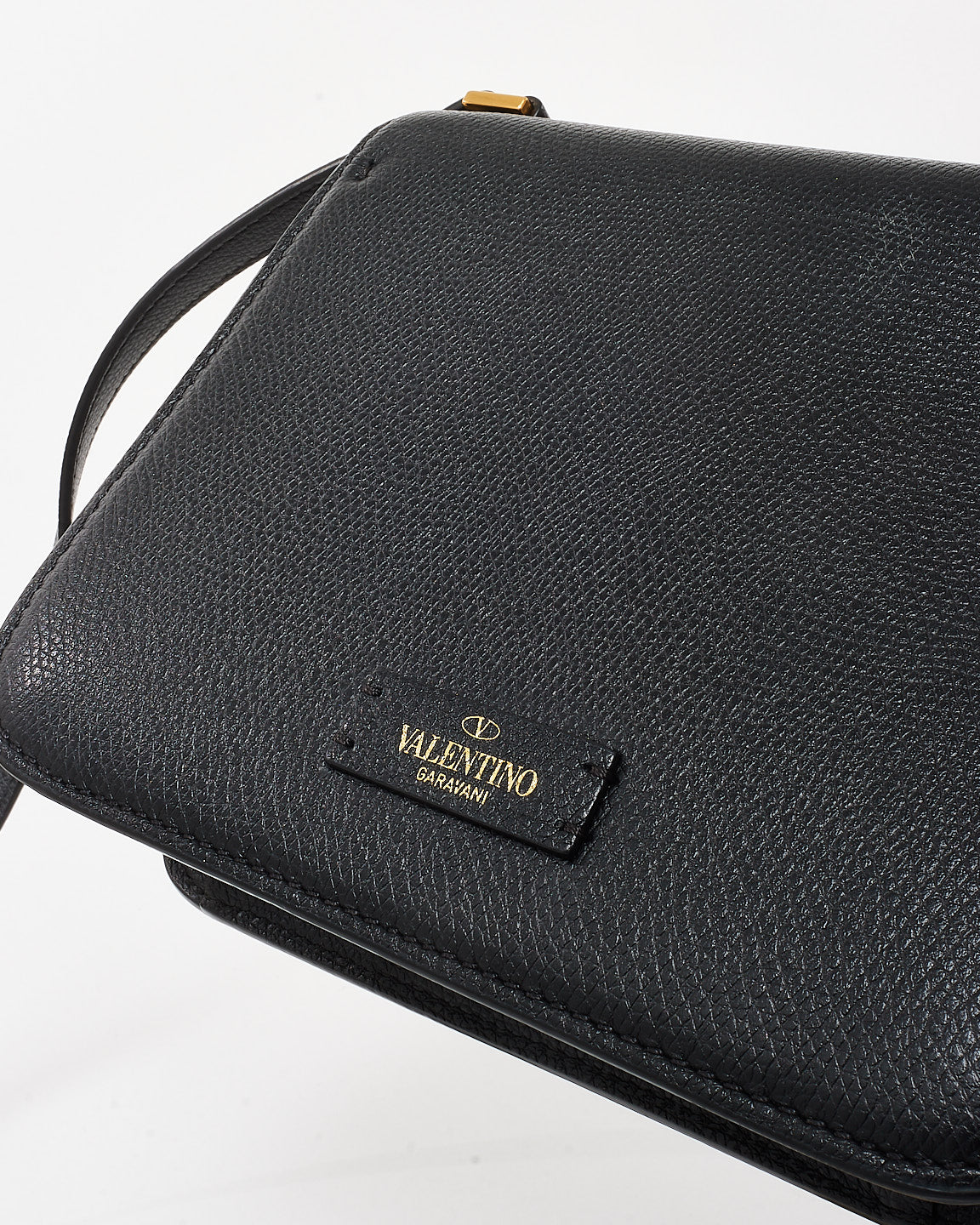 Valentino Black Grained Leather VSling Small Chain Shoulder Bag