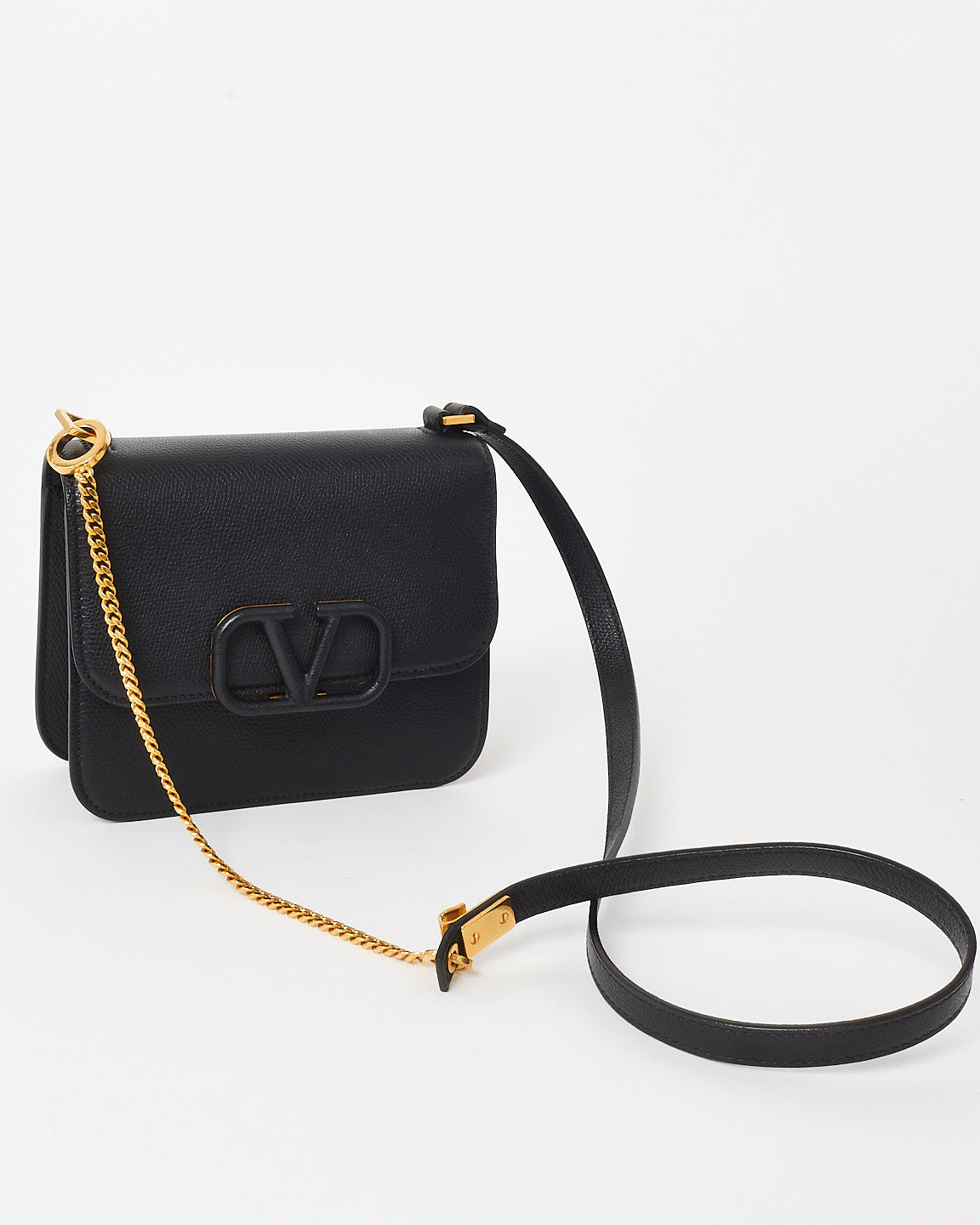 Valentino Black Grained Leather VSling Small Chain Shoulder Bag