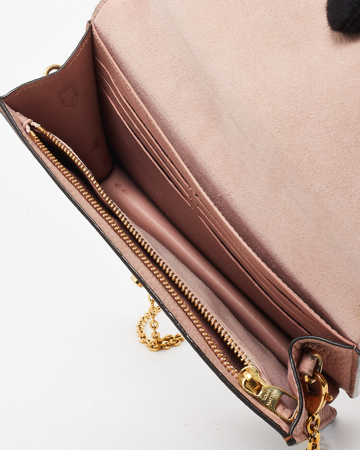 Louis Vuitton Rose Ballerine Pink & Damier Ebene Canvas Croisette Chain Wallet Crossbody