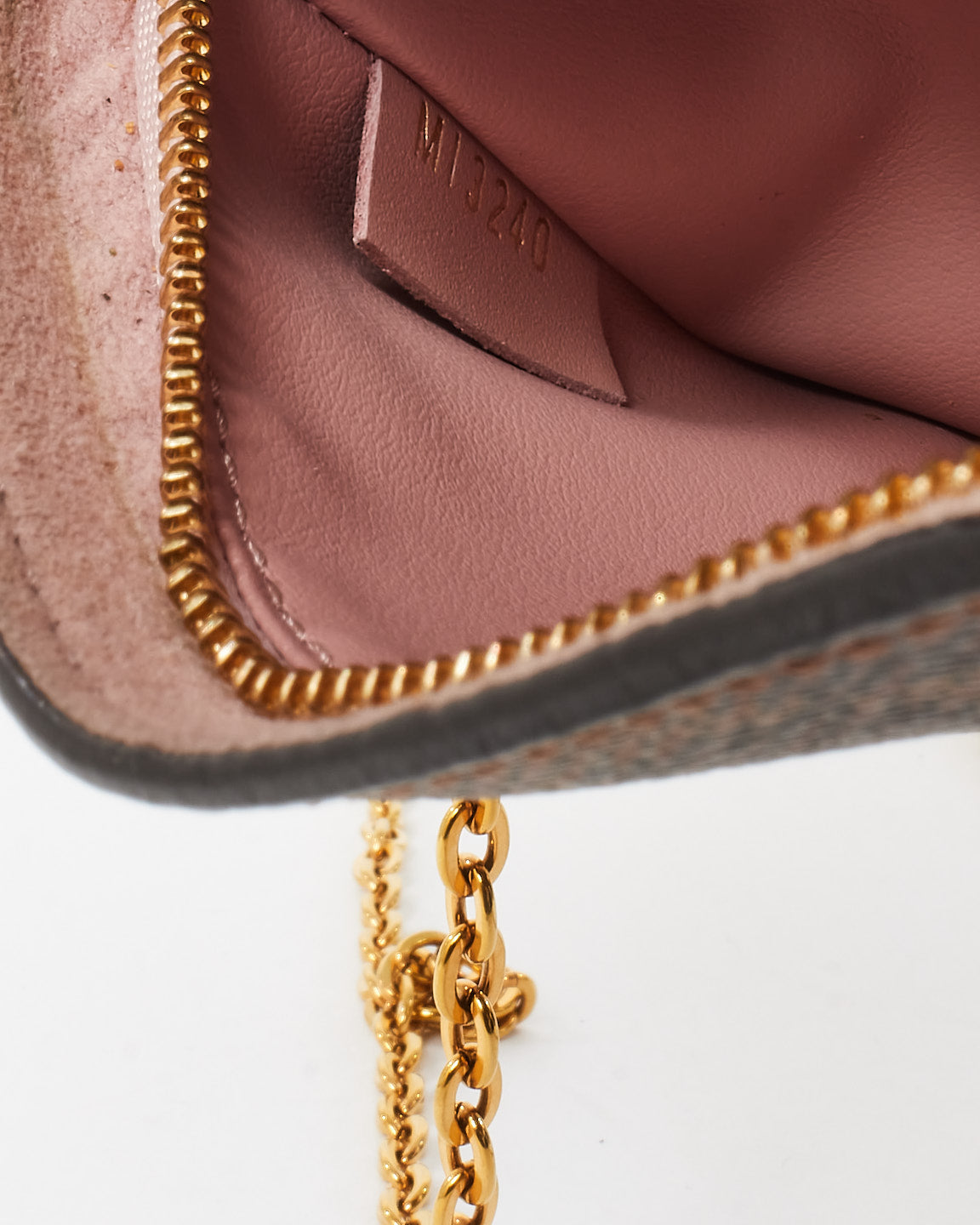 Louis Vuitton Rose Ballerine Pink & Damier Ebene Canvas Croisette Chain Wallet Crossbody