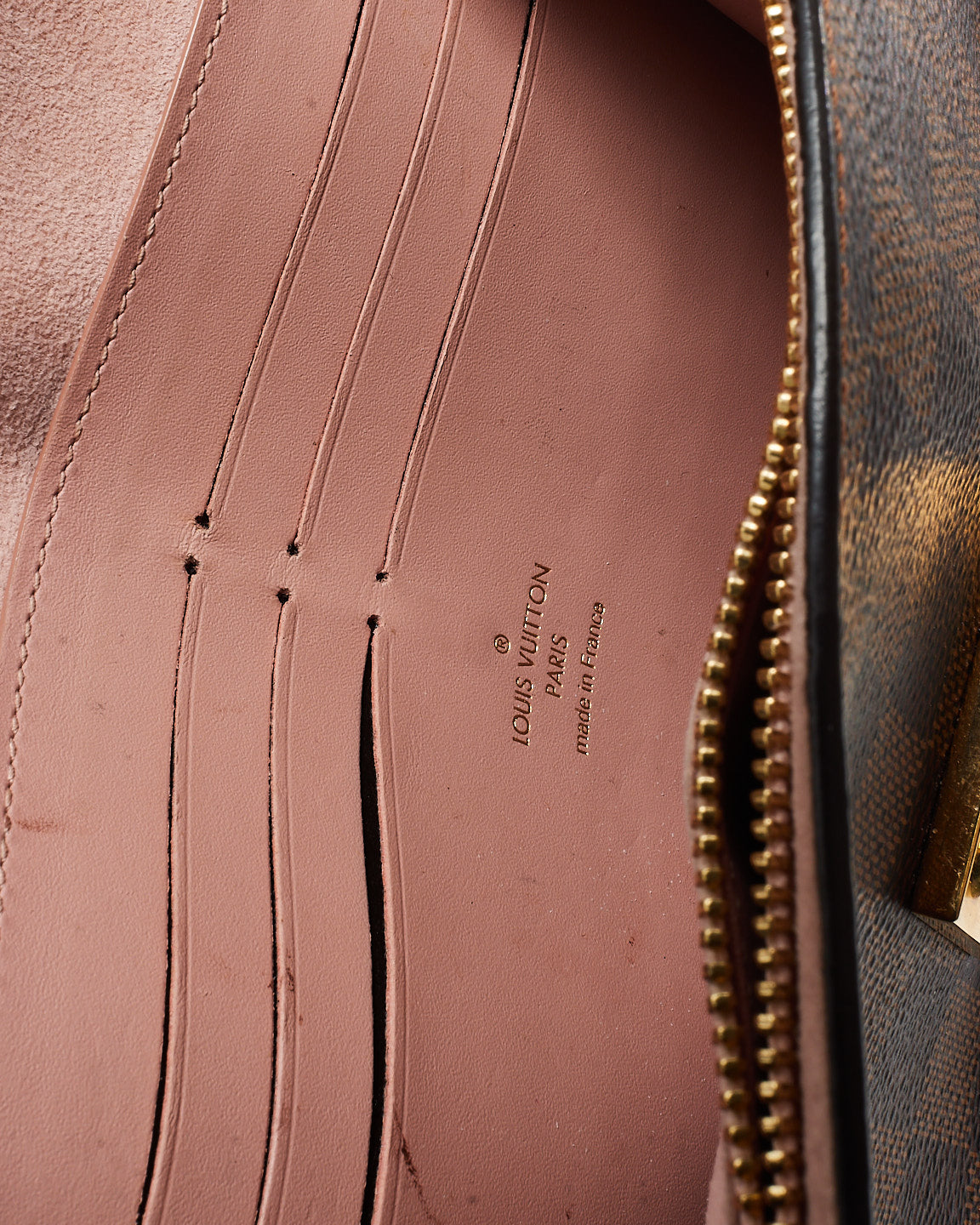 Louis Vuitton Rose Ballerine Pink & Damier Ebene Canvas Croisette Chain Wallet Crossbody