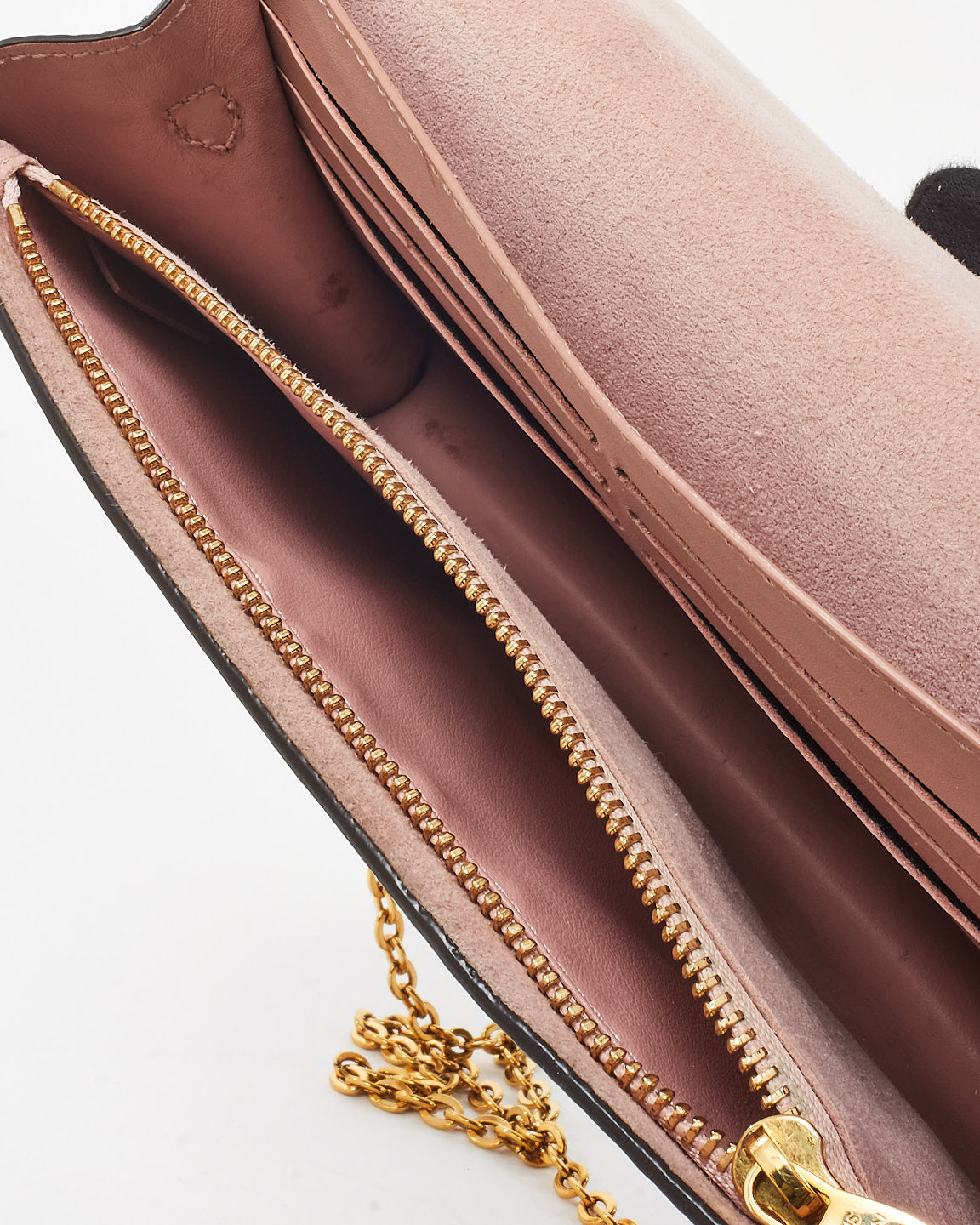 Louis Vuitton Rose Ballerine Pink & Damier Ebene Canvas Croisette Chain Wallet Crossbody