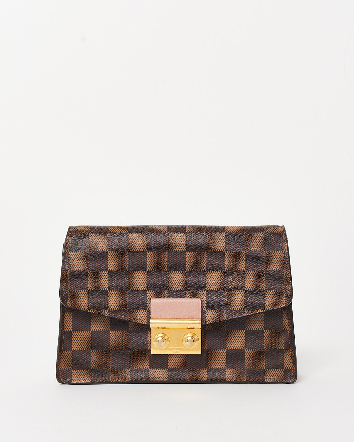 Louis Vuitton Rose Ballerine Pink & Damier Ebene Canvas Croisette Chain Wallet Crossbody