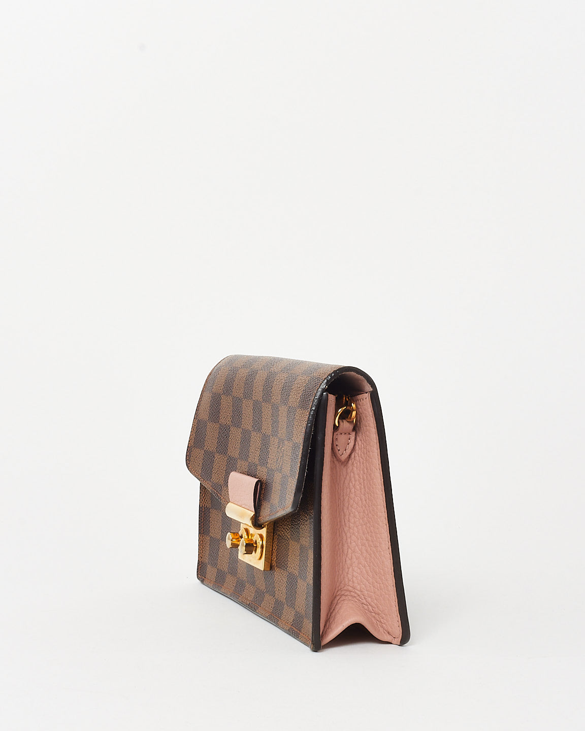 Louis Vuitton Rose Ballerine Pink & Damier Ebene Canvas Croisette Chain Wallet Crossbody