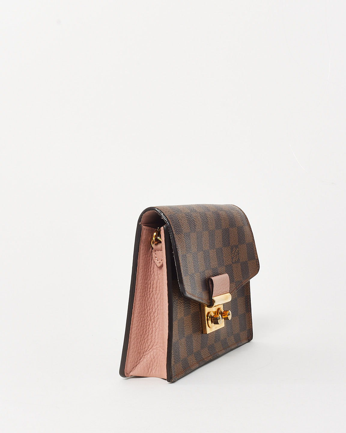 Louis Vuitton Rose Ballerine Pink & Damier Ebene Canvas Croisette Chain Wallet Crossbody