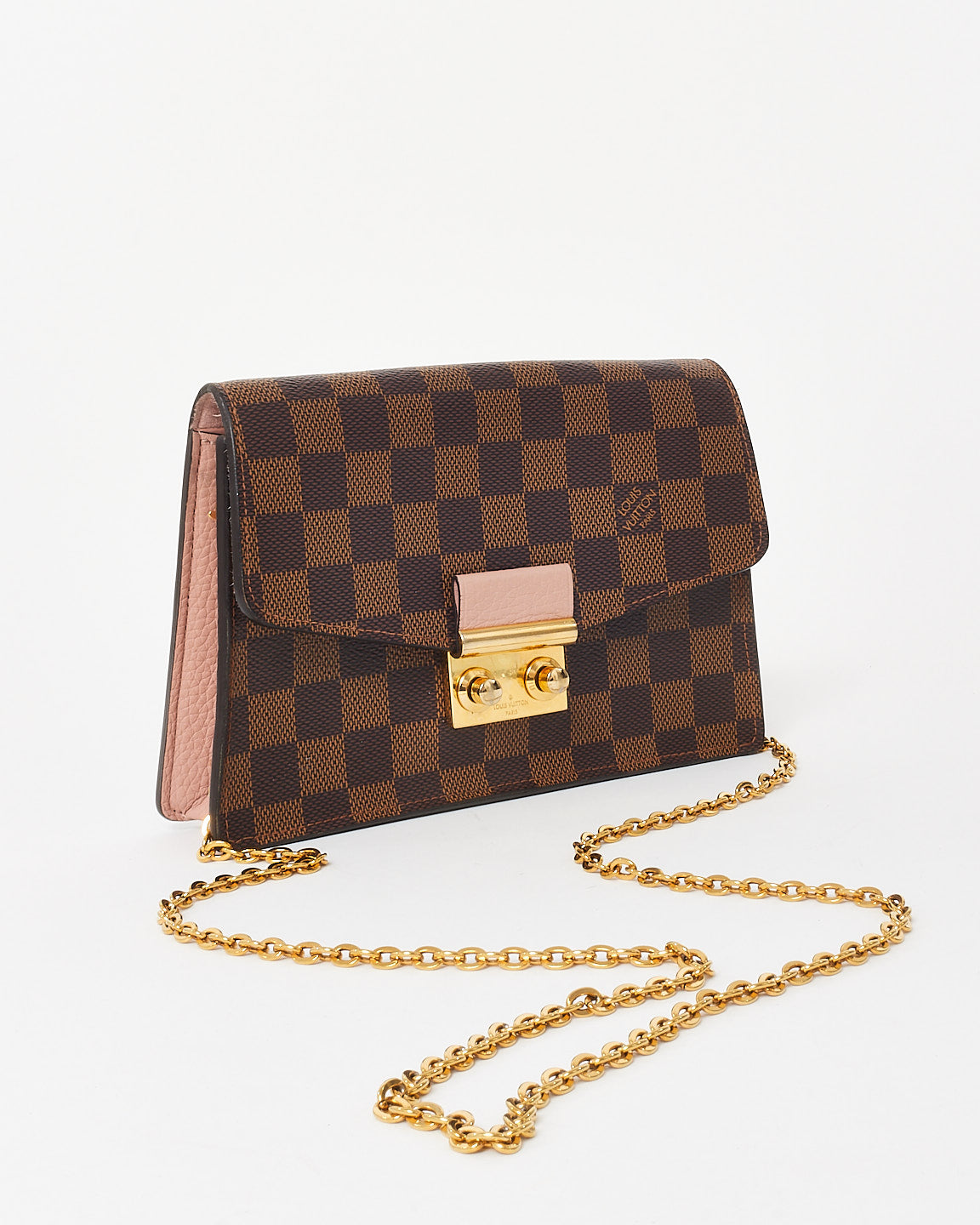 Louis Vuitton Rose Ballerine Pink & Damier Ebene Canvas Croisette Chain Wallet Crossbody