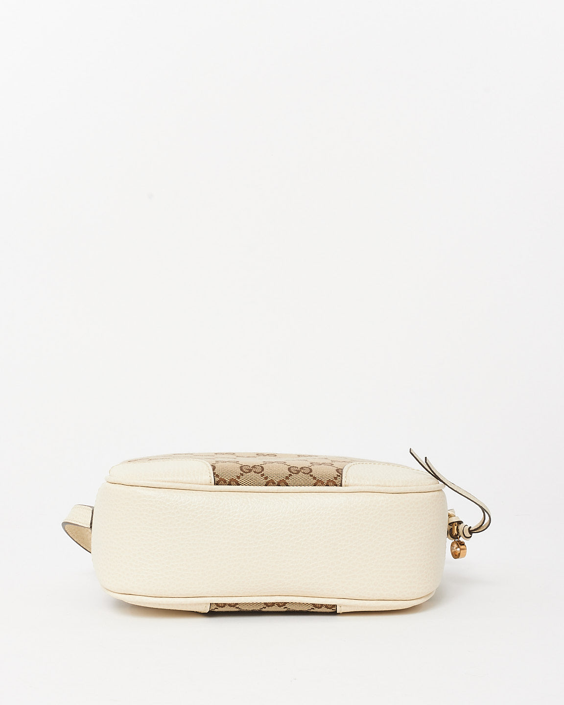 Gucci White Leather & Beige GG Monogram Canvas Bree Camera Bag