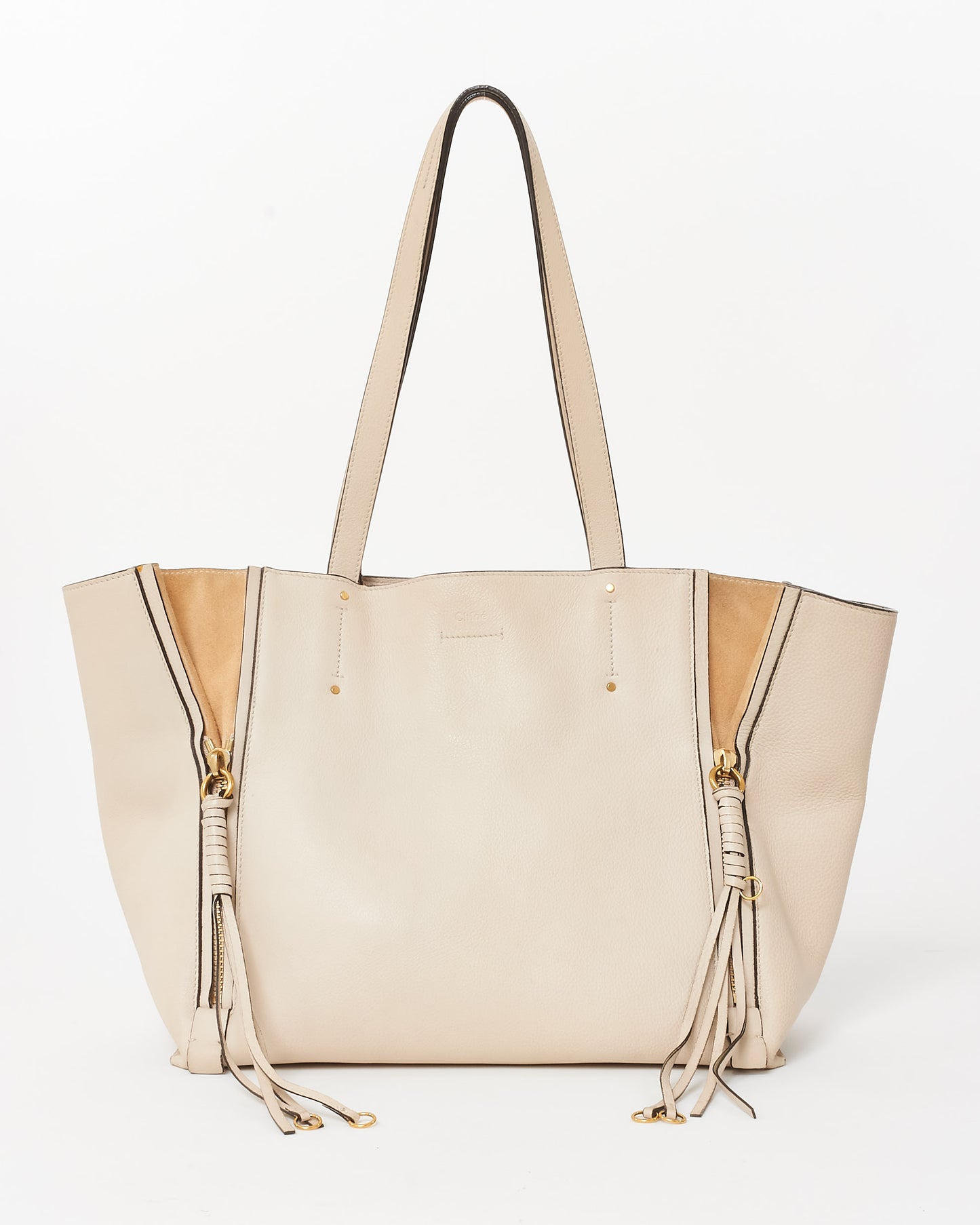 Chloé White Leather Milo Zip Shopping Tote Bag
