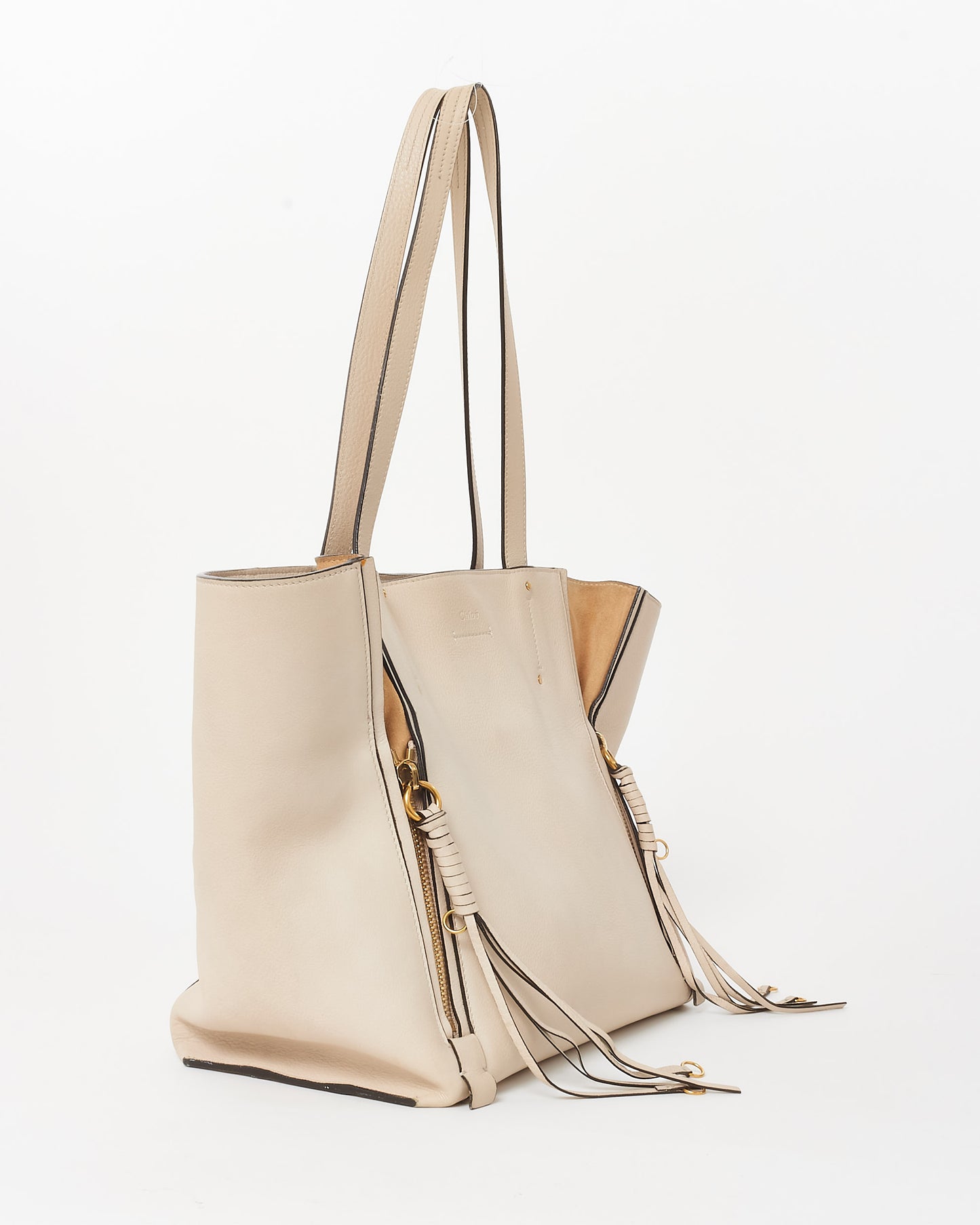 Chloé White Leather Milo Zip Shopping Tote Bag