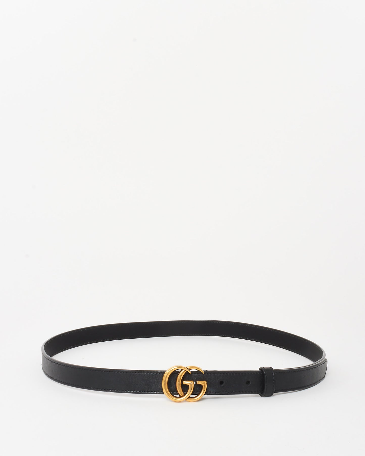 Gucci Black Leather GG Marmont Thin Belt - 90/36